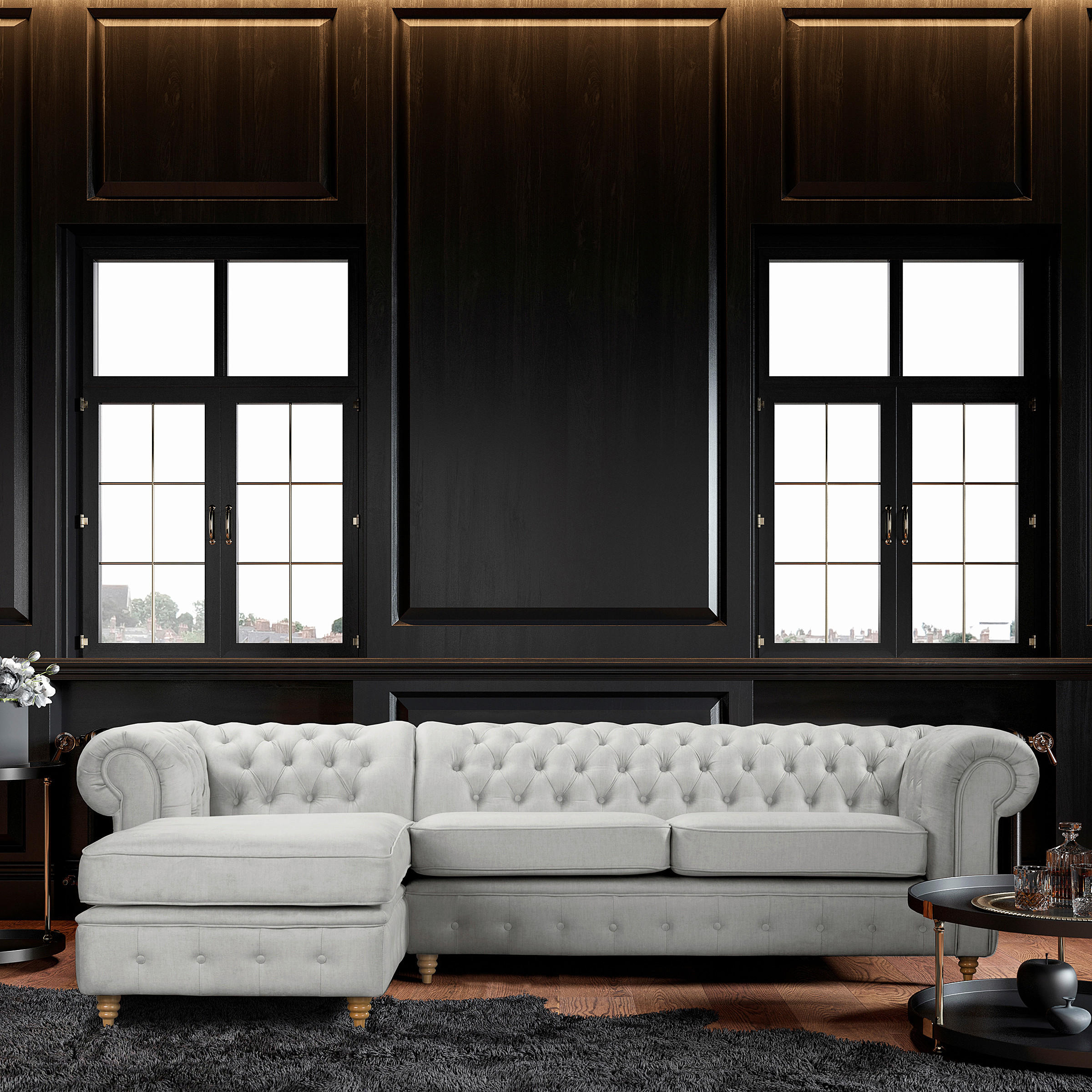 ECKSOFA Mikrofaser Hellgrau  - Hellgrau/Braun, Design, Holz/Textil (182/284cm) - P & B