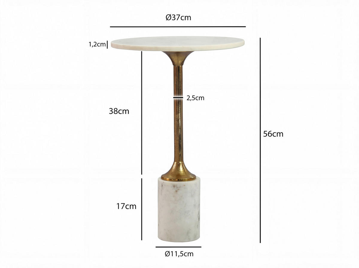 BEISTELLTISCH 37/37/56 cm WL7.477 Weiß rund  - Goldfarben/Weiß, Design, Stein/Metall (37/37/56cm) - MID.YOU