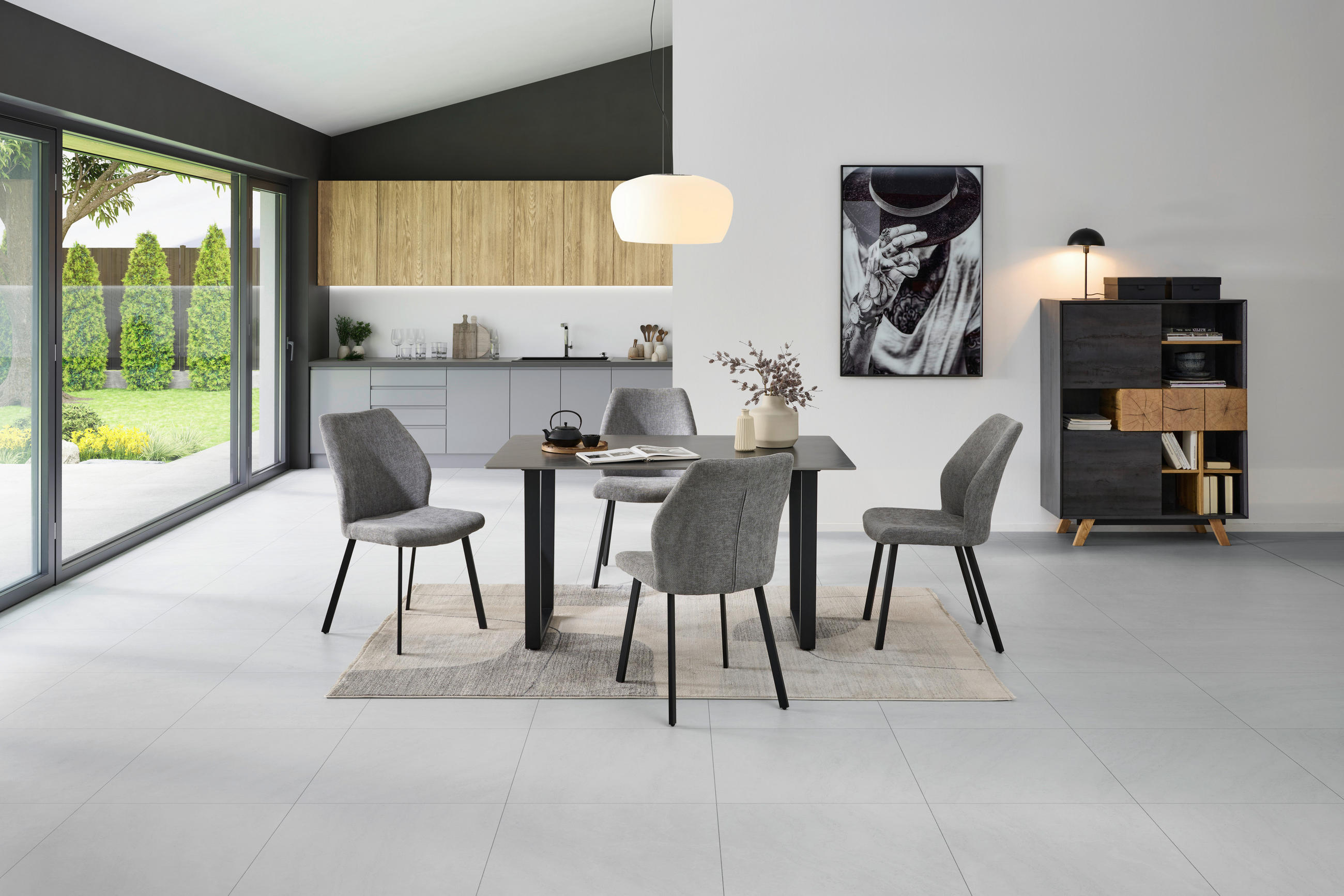 GARNITURA STOLA I STOLICA - tamno siva, Konvencionalno, kamen/metal (90/140/76cm) - MID.YOU