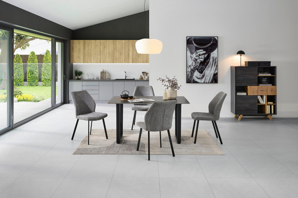 TISCHGRUPPE Dunkelgrau  - Dunkelgrau, KONVENTIONELL, Textil/Stein (90/140/76cm) - MID.YOU