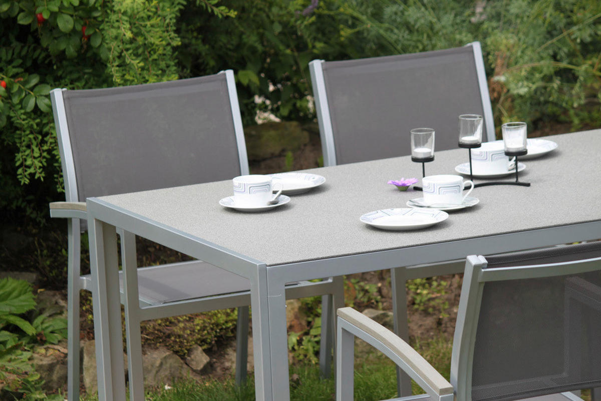 GARTENTISCHGRUPPE Aluminium  - Silberfarben/Grau, Basics, Glas/Kunststoff - Gardenson