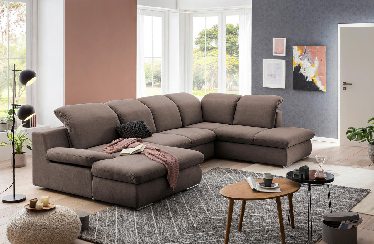WOHNLANDSCHAFT in Chenille Taupe  - Taupe/Chromfarben, Design, Textil/Metall (165/353/212cm) - Livetastic