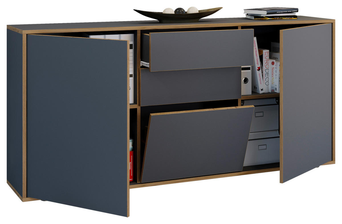 KOMMODE 160/74/33 cm  in Anthrazit, Honigeiche  - Honigeiche/Anthrazit, Design, Holzwerkstoff/Kunststoff (160/74/33cm) - MID.YOU