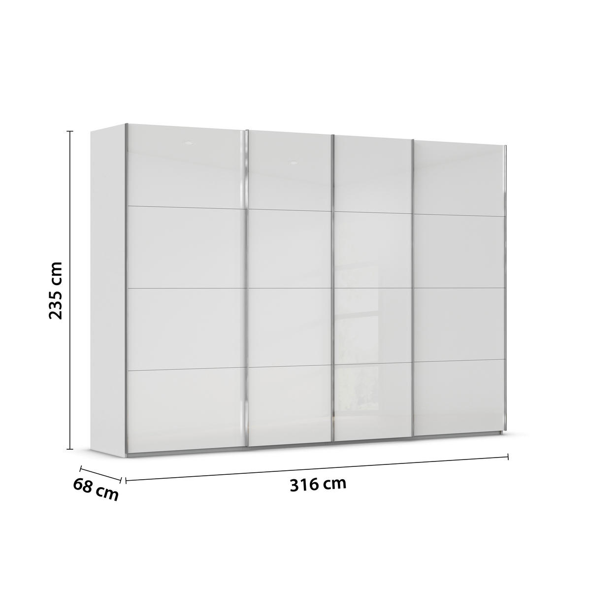 SCHWEBETÜRENSCHRANK 316/235/68 cm 4-türig Weiß, Hellgrau  - Chromfarben/Hellgrau, Design, Glas/Holzwerkstoff (316/235/68cm) - Novel