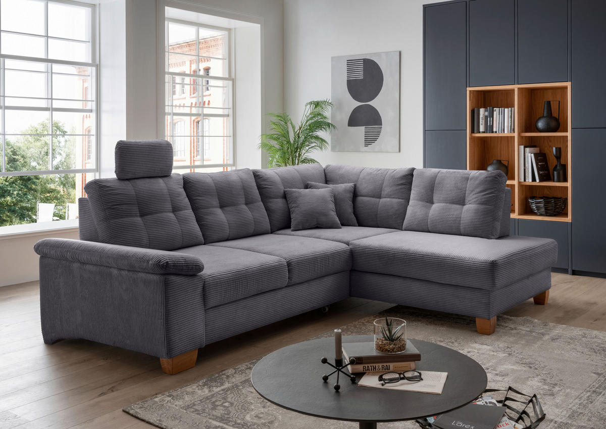 ECKSOFA in Cord Grau  - Naturfarben/Grau, Modern, Holz/Textil (274/206cm) - Livetastic