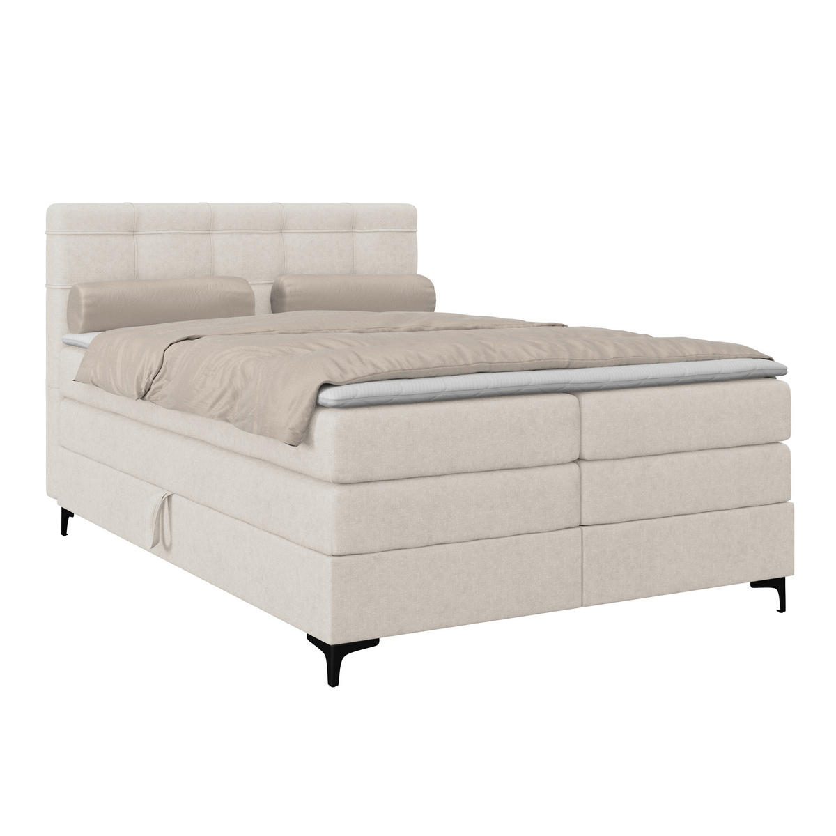 BOXSPRINGBETT 140/200 cm,  in Creme, H3 = fest  - Creme/Schwarz, KONVENTIONELL, Kunststoff/Textil (140/200cm)