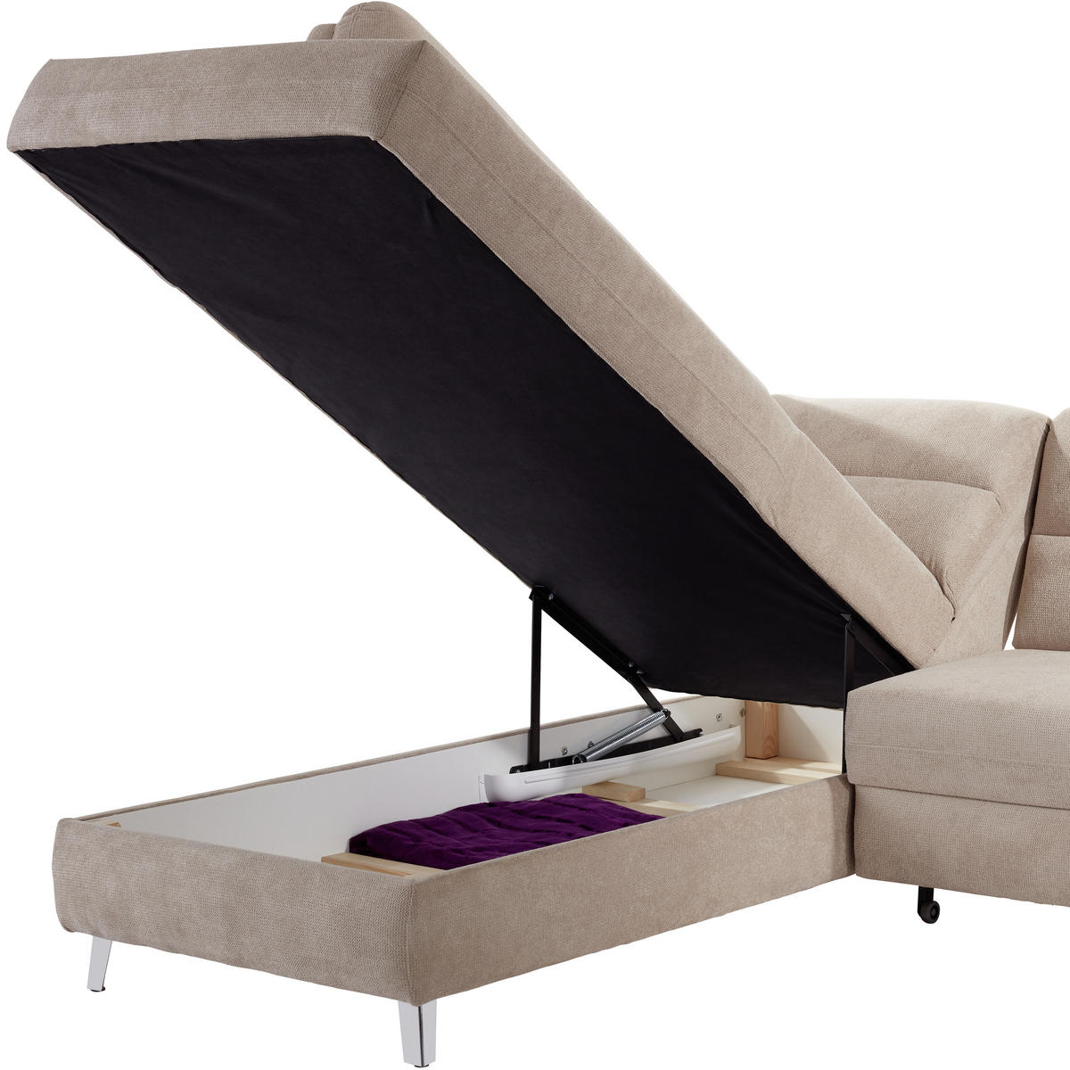 ECKSOFA in Velours Beige  - Beige/Silberfarben, Konventionell, Textil/Metall (197/248cm) - Livetastic