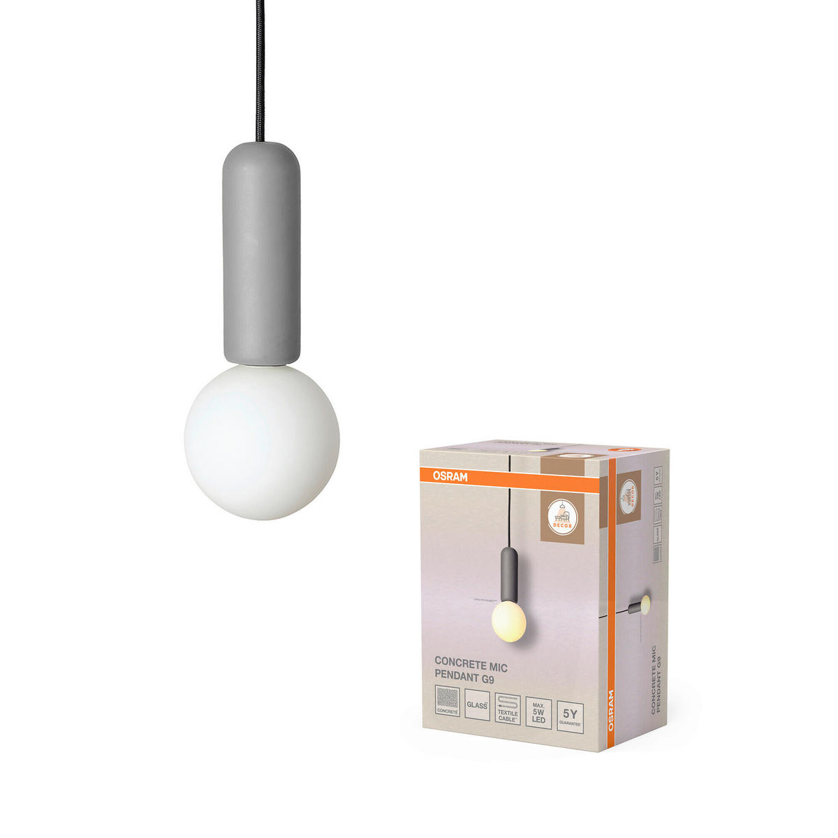 HÄNGELEUCHTE 10/120 cm  - Dunkelgrau, Basics, Stein (10/120cm) - Osram