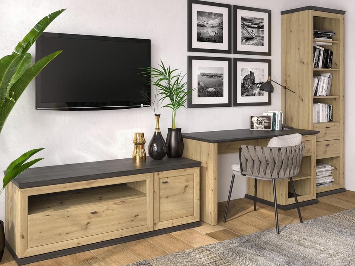 TV-ELEMENT  in 150,2/55,4/50,3 cm  - Eichefarben/Dunkelgrau, Romantik / Landhaus, Holzwerkstoff/Metall (150,2/55,4/50,3cm) - Hom`in
