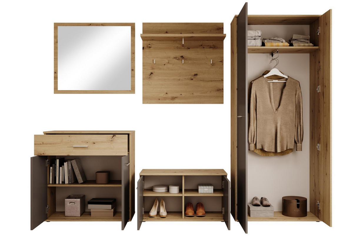 GARDEROBE - Anthrazit/Eiche Artisan, Design, Glas/Holzwerkstoff (260/190/35cm) - MID.YOU