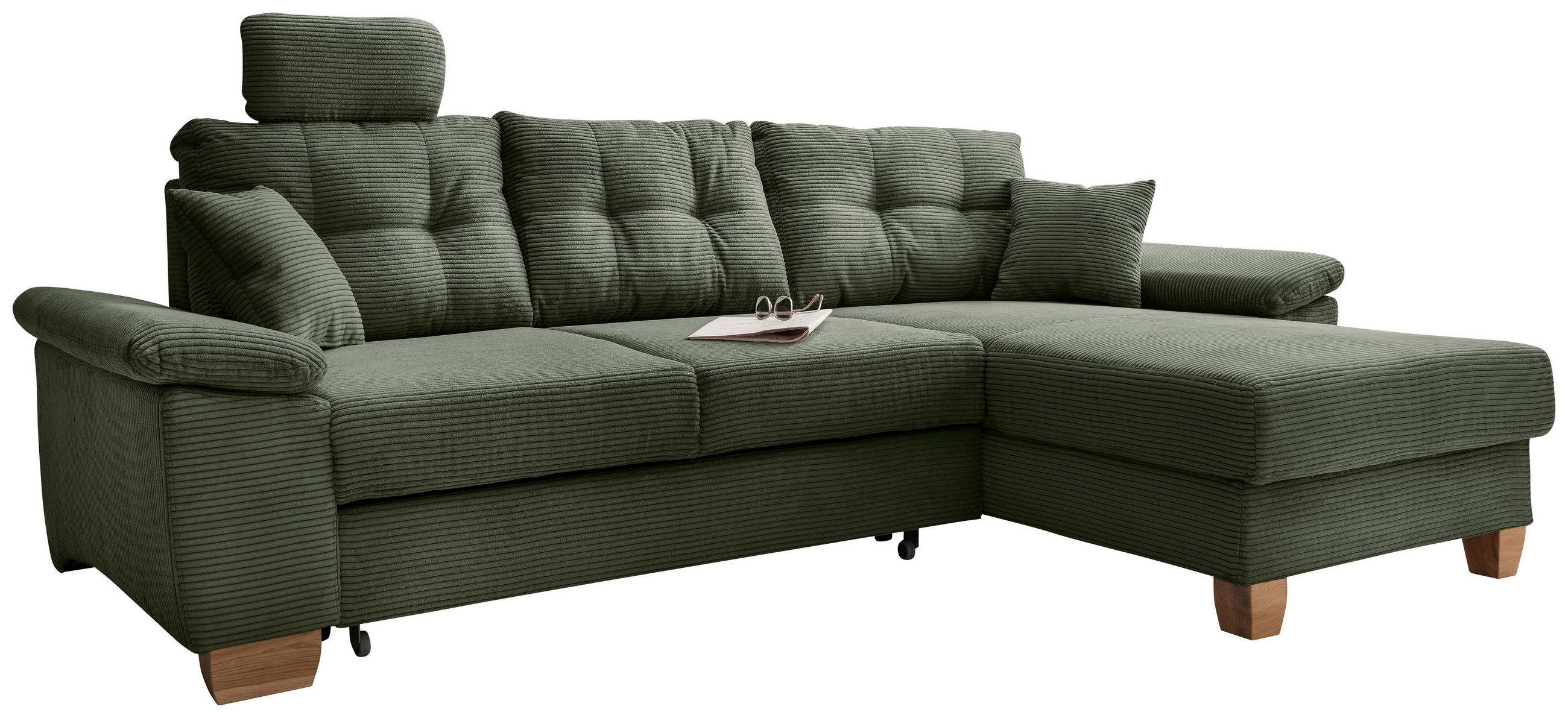 Thumbnail - Livetastic Ecksofa, Dunkelgrün, Textil, Buche, 4-Sitzer, Füllung: Schaumstoff, Ottomane rechts, L-Form, 270x176 cm, Lieg...