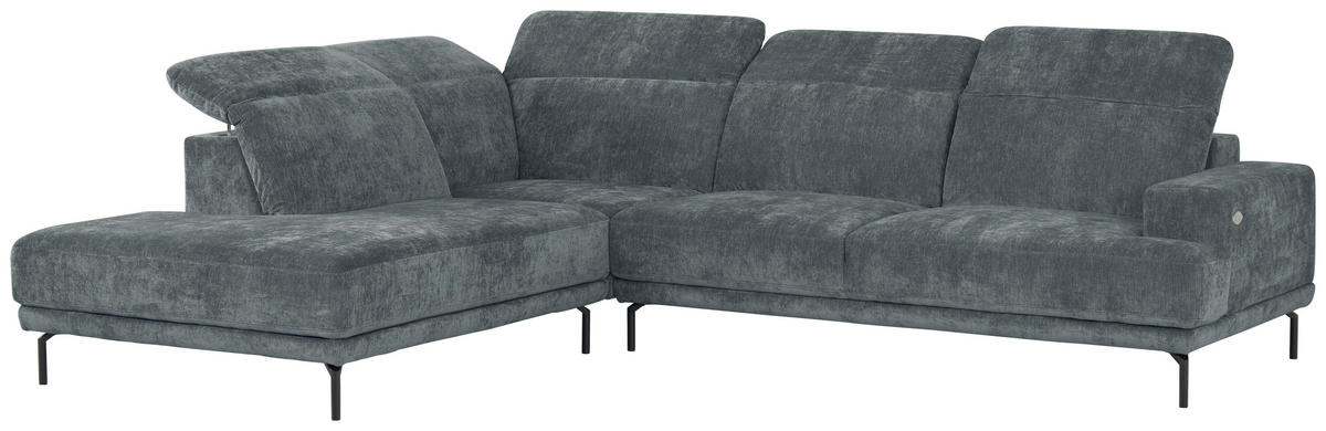 ECKSOFA Grau Chenille Kopfteilverstellung, Sitztiefenverstellung  - Schwarz/Grau, Design, Textil/Metall (243/307cm) - Xora