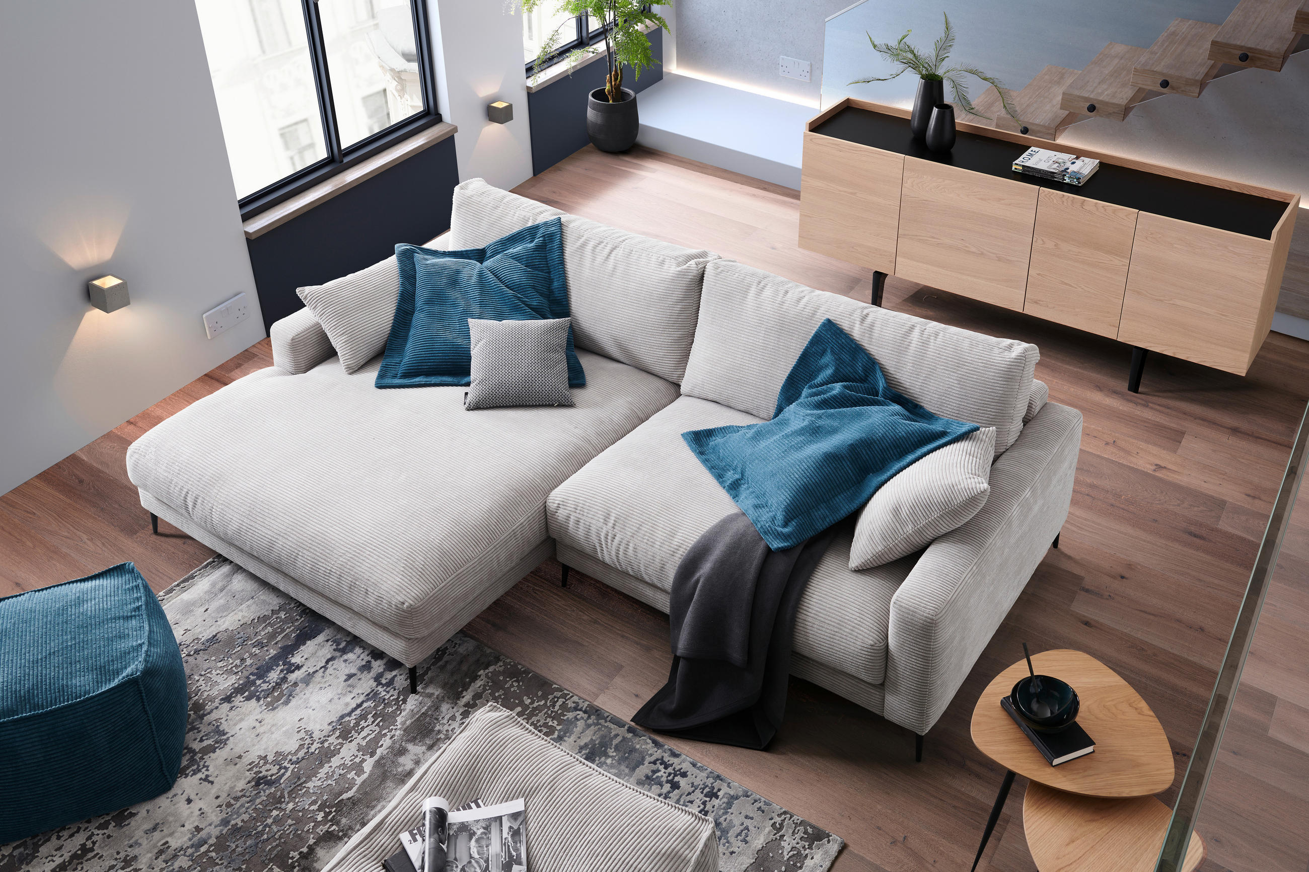 ECKSOFA Rosa Cord  - Schwarz/Rosa, Design, Textil/Metall (190/272cm) - Pure Home Lifestyle