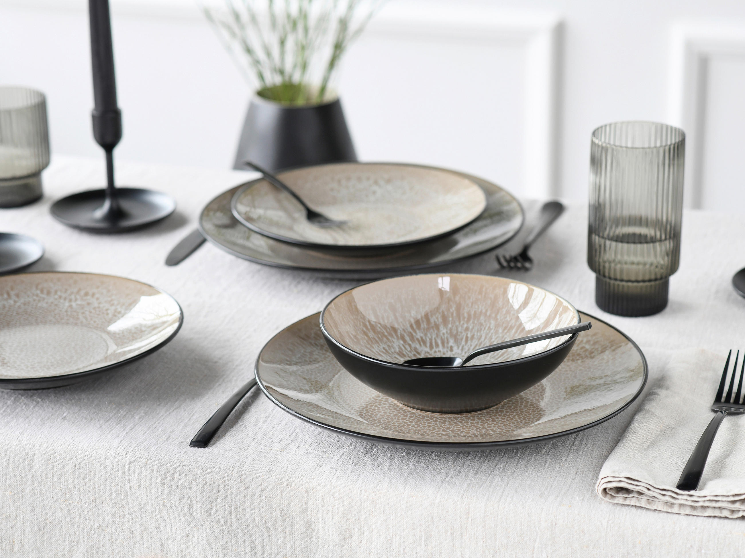 SERVIS Malmö beige 12 delar  - beige/svart, Basics, keramik - Creatable