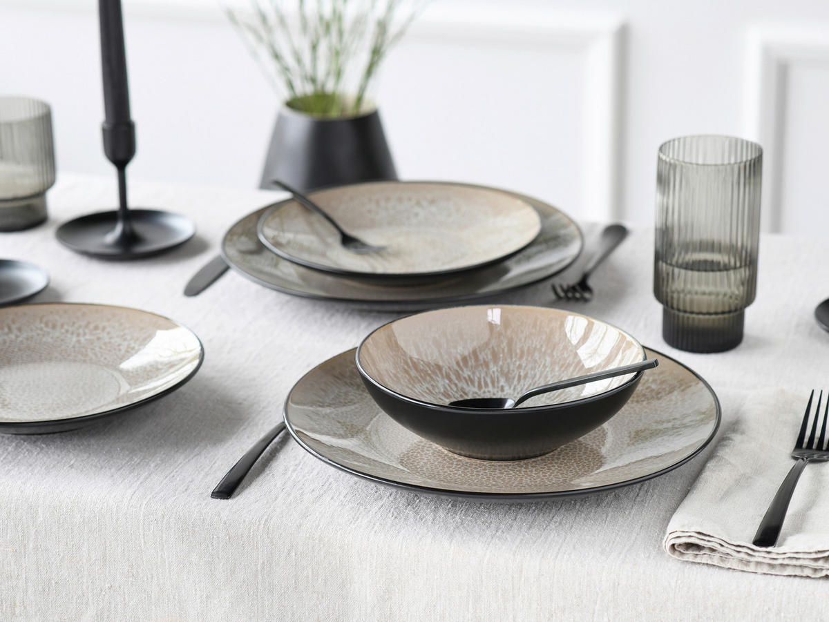 SERVIS Malmö beige 12 delar  - beige/svart, Basics, keramik - Creatable