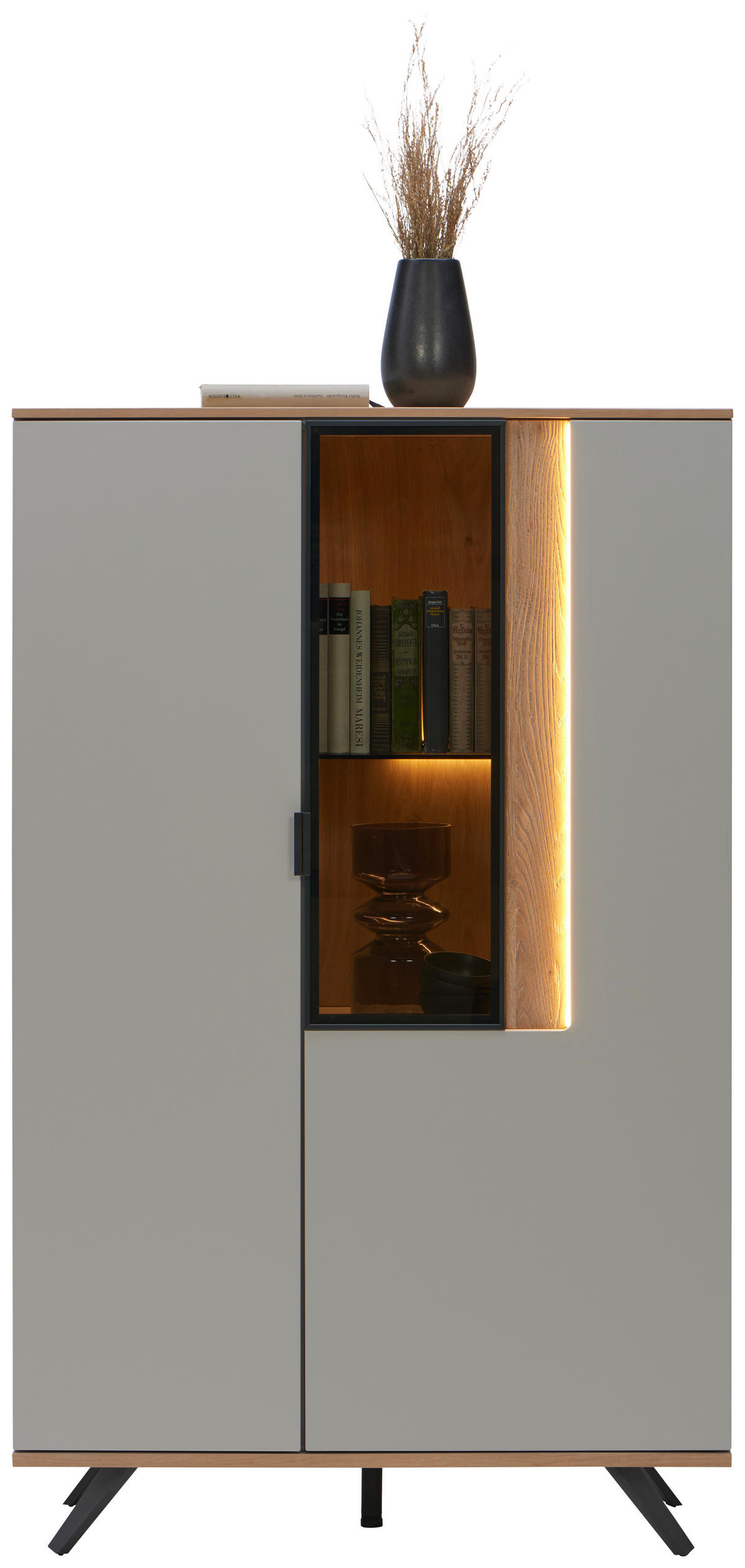 HIGHBOARD  in 92,9/136,6/42 cm  - Eichefarben/Hellgrau, MODERN, Glas/Holz (92,9/136,6/42cm) - Dieter Knoll