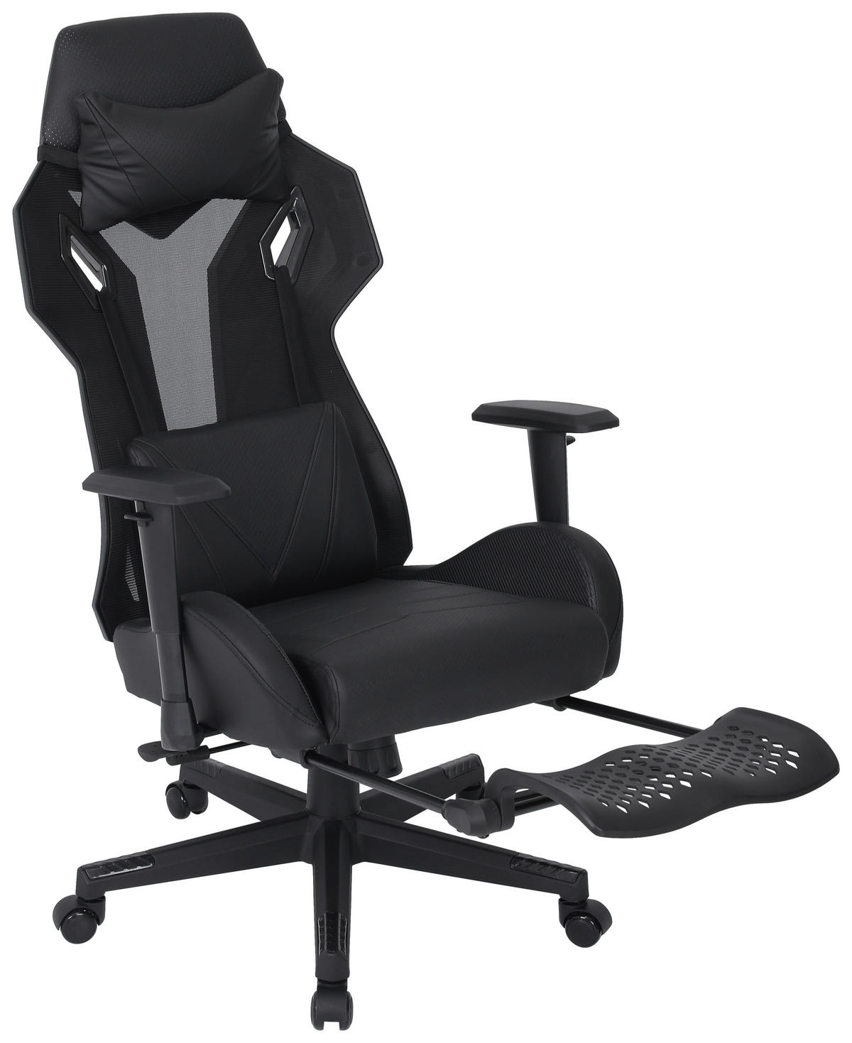 GAMINGSTUHL  in Lederlook, Netzbespannung Schwarz  - Schwarz, Lifestyle, Holz/Kunststoff (70/122-130/61.5cm) - MID.YOU