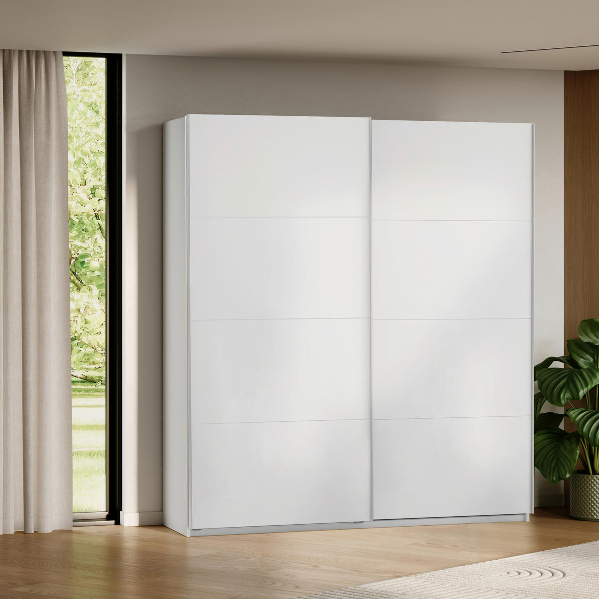 SCHIEBETÜRENSCHRANK 200/210/62 cm 2-türig Weiß  - Weiß Hochglanz/Alufarben, MODERN, Holzwerkstoff/Metall (200/210/62cm) - MID.YOU
