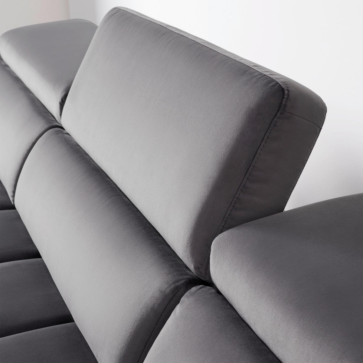 ECKSOFA in Samt Dunkelgrau  - Dunkelgrau/Silberfarben, Modern, Kunststoff/Textil (299/210cm) - Livetastic
