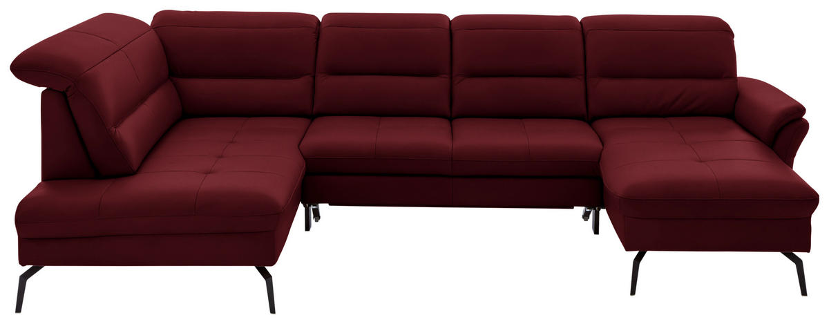 WOHNLANDSCHAFT in Echtleder Rot  - Rot/Schwarz, Design, Leder/Metall (206/336/181cm) - Beldomo Speed