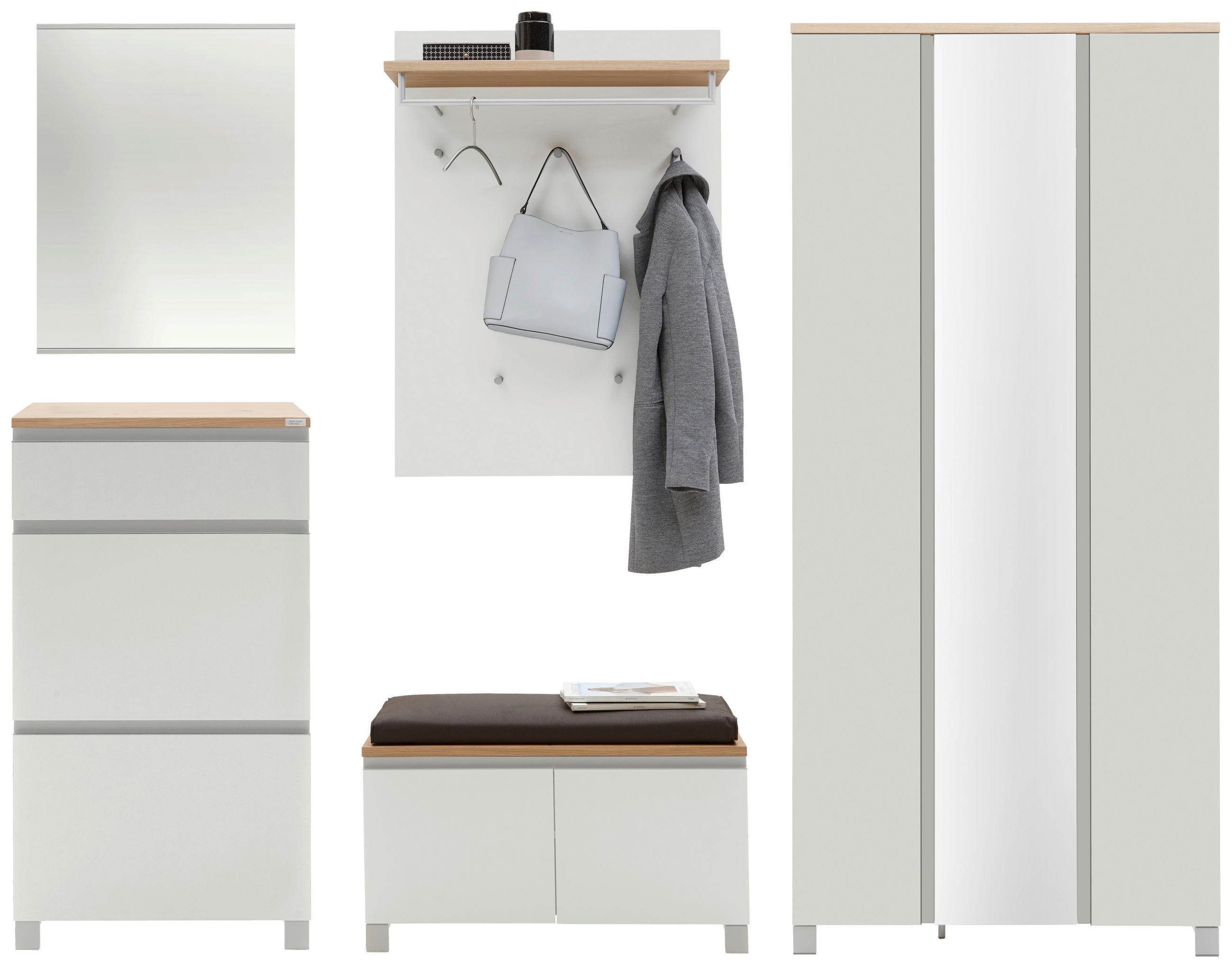 GARDEROBE 6-teilig in 270/195/40 cm - Weiss/Eichefarben, Design, Holz/Holzwerkstoff (270/195/40cm) - Dieter Knoll