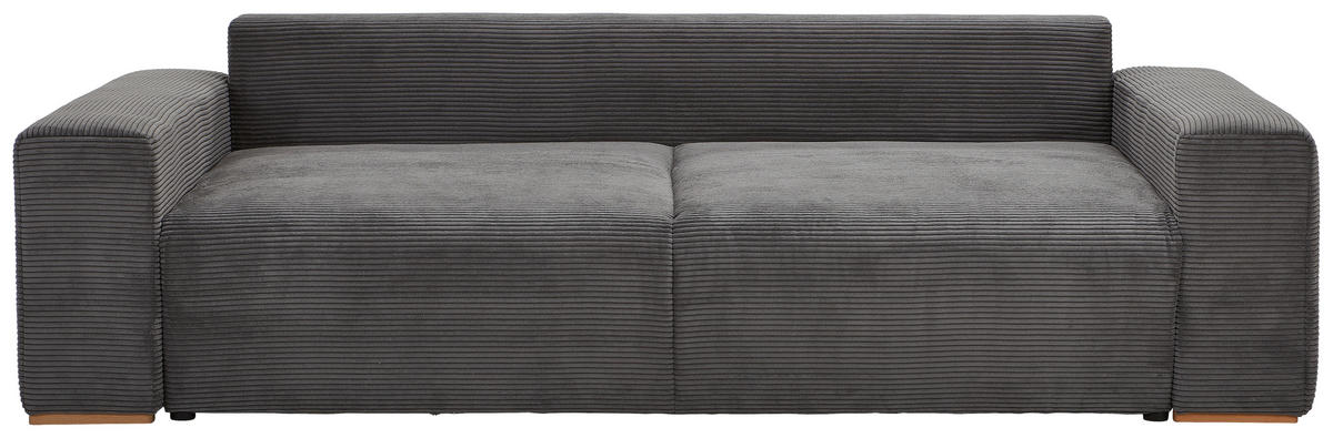 SCHLAFSOFA  mit Liegefunktion Cord Grau  - Buchefarben/Schwarz, KONVENTIONELL, Holz/Kunststoff (255/86/123cm) - Livetastic