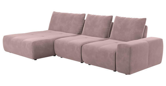 ECKSOFA in Velours Altrosa  - Schwarz/Altrosa, Design, Kunststoff/Textil (174/342cm) - Xora