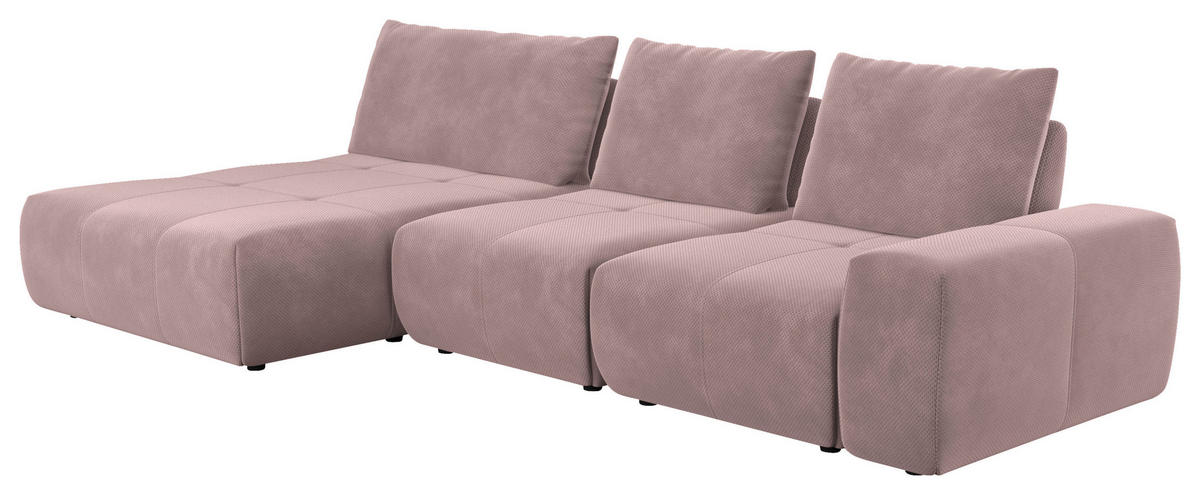 ECKSOFA in Velours Altrosa  - Schwarz/Altrosa, Design, Kunststoff/Textil (174/347cm) - Xora