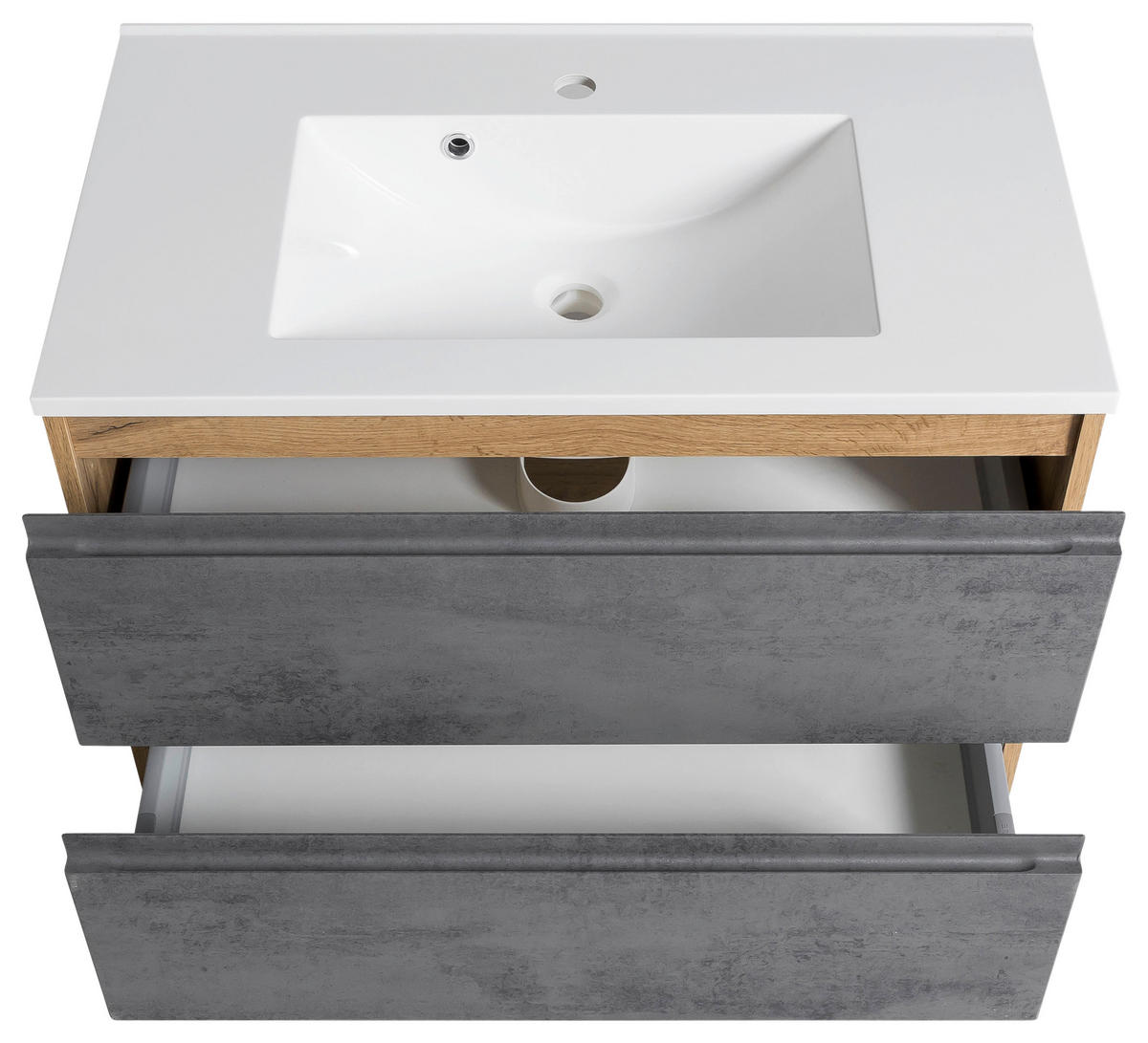SKŘÍŇKA S UMYVADLEM, šedá, dub wotan, 80 cm - šedá/bílá, Moderní, kompozitní dřevo/kámen (80cm) - Held