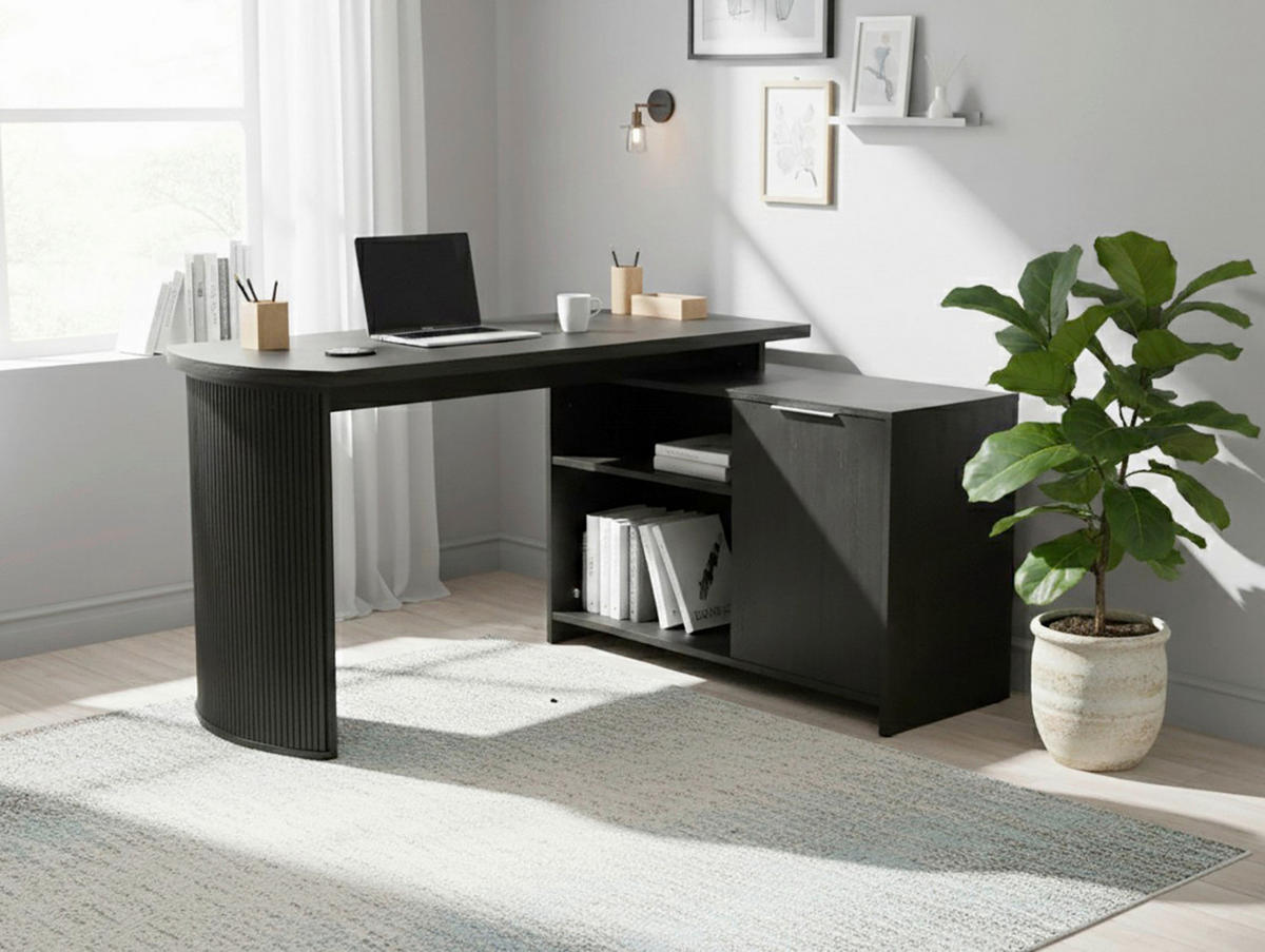 ECKSCHREIBTISCH 150/120/75 cm Schwarz, Eichefarben Kabeldurchlass, Stauraum, seitenverkehrt montierbar  - Eichefarben/Silberfarben, Modern, Holzwerkstoff/Metall (150/120/75cm) - MID.YOU