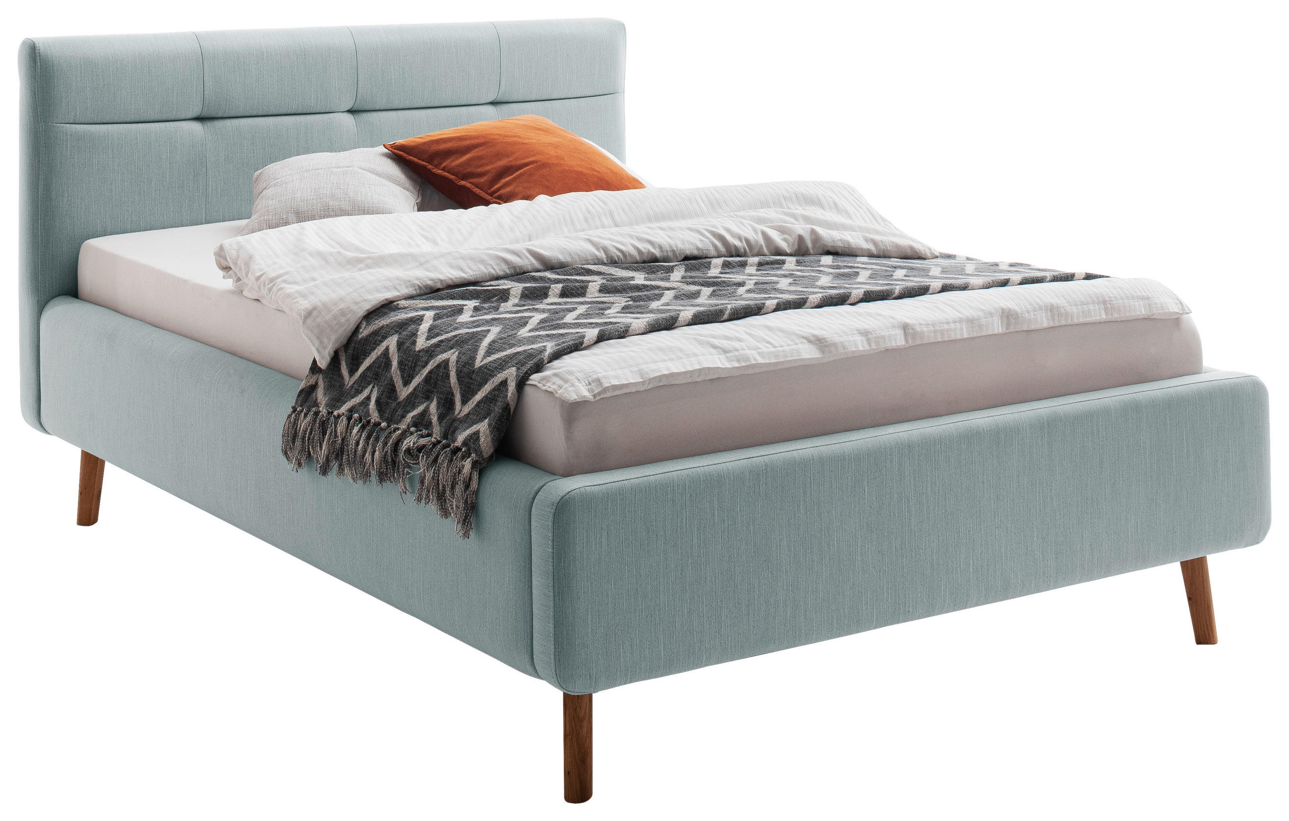 POLSTERBETT 140/200 cm,  in Blau, Lattenrost, Bettkasten,  - Blau/Birkefarben, KONVENTIONELL, Holz/Textil (140/200cm) - Boxxx