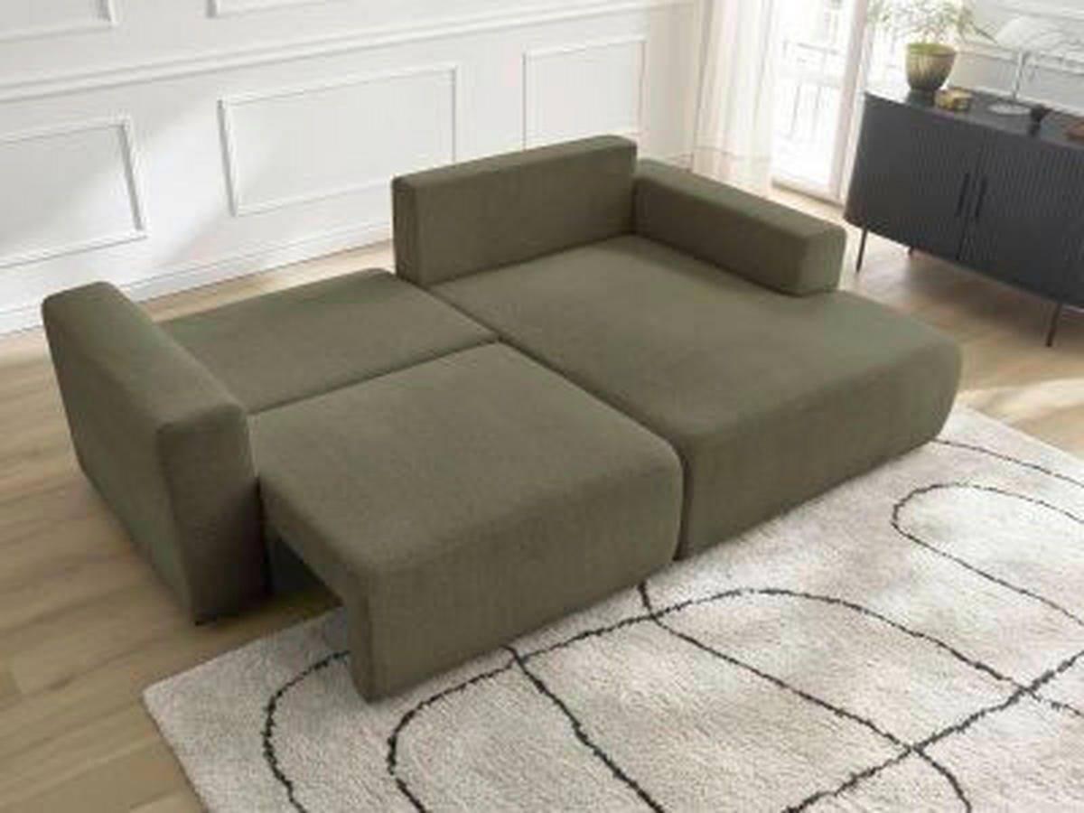 ECKSOFA Ottomane rechts  ATILLA Grün Flachgewebe  - Schwarz/Grün, MODERN, Kunststoff/Textil (244/149cm)