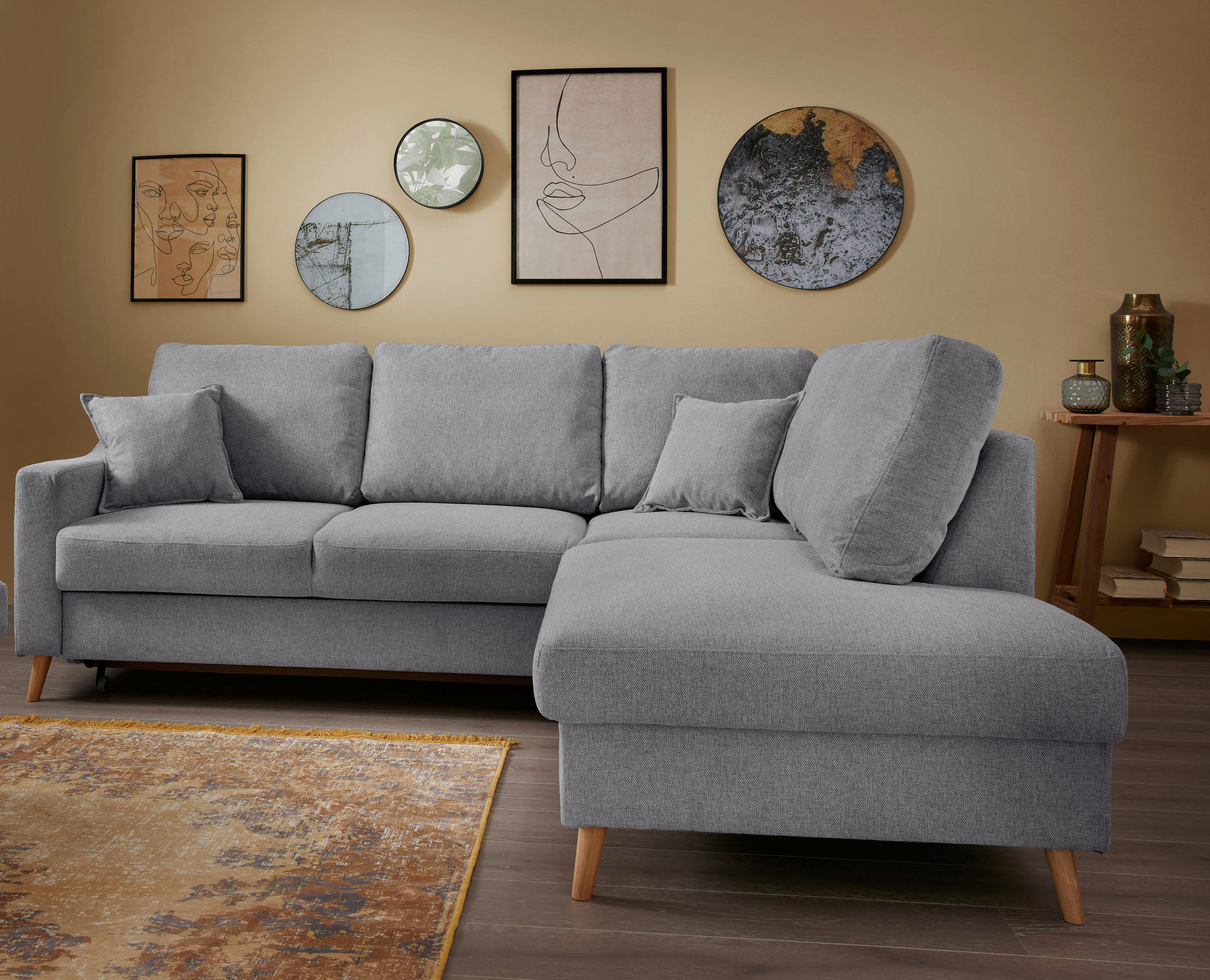 ECKSOFA Valentina in Chenille Dunkelgrau  - Dunkelgrau/Naturfarben, MODERN, Holz/Textil (230/200cm) - Livetastic