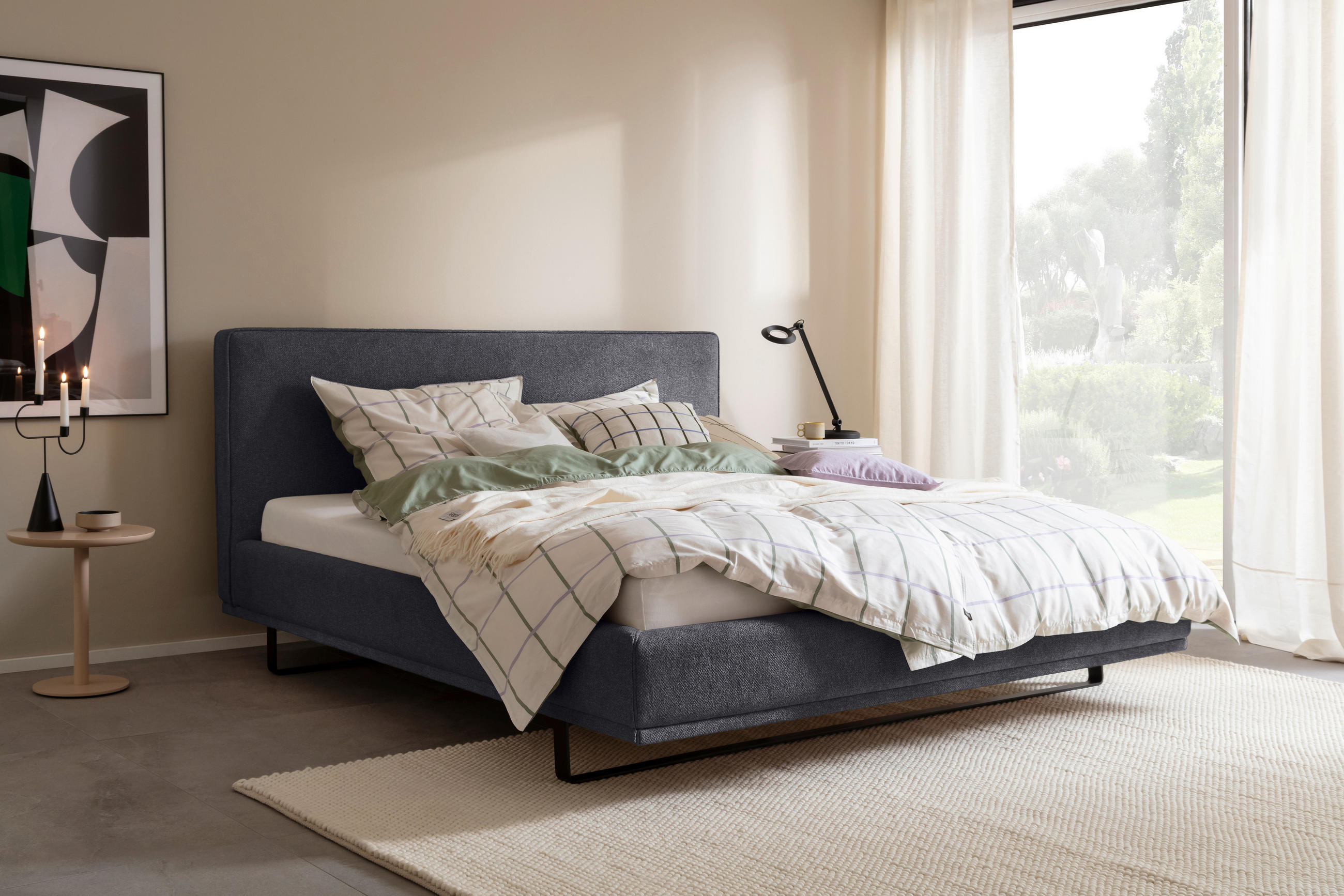 POLSTERBETT Matratze, Lattenrost Anthrazit 180/200 cm  - Birkefarben/Anthrazit, Design, Holz/Textil (180/200cm) - Schöner Wohnen