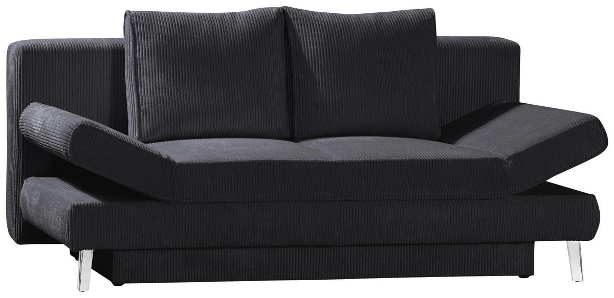 SCHLAFSOFA in Cord Dunkelgrau  - Chromfarben/Dunkelgrau, Design, Textil/Metall (200/85/90cm) - Xora