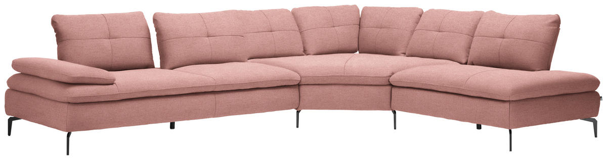 ECKSOFA in Flachgewebe Altrosa  - Schwarz/Altrosa, Design, Textil/Metall (344/271cm) - Chilliano