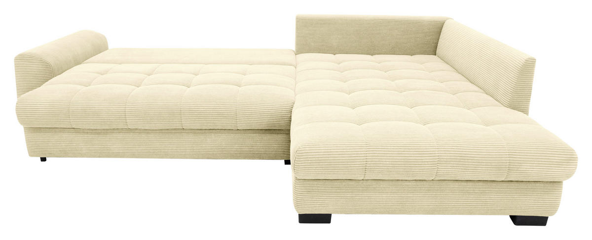 ECKSOFA Naturfarben Cord Rückenkissen, Armlehnenkissen, Bettkasten, Schlaffunktion, Rücken echt, Liegefläche im Originalstoff  - Schwarz/Naturfarben, KONVENTIONELL, Kunststoff/Textil (304/212cm) - Carryhome