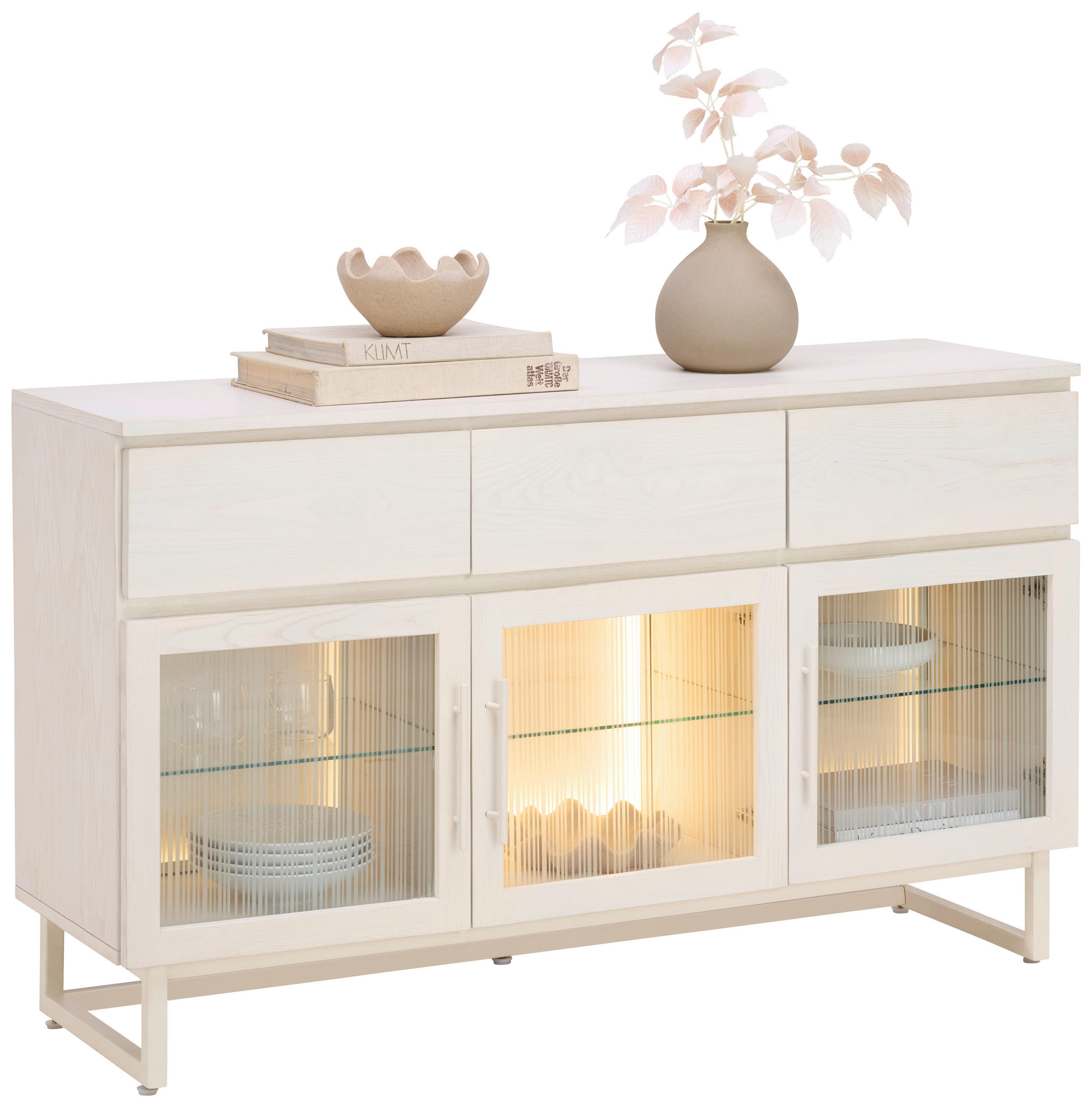 SIDEBOARD BORAS 135/80/43 cm 3 Schublade(n)  - Weiss/Schwarz, Modern, Glas/Holz (135/80/43cm) - Lomoco