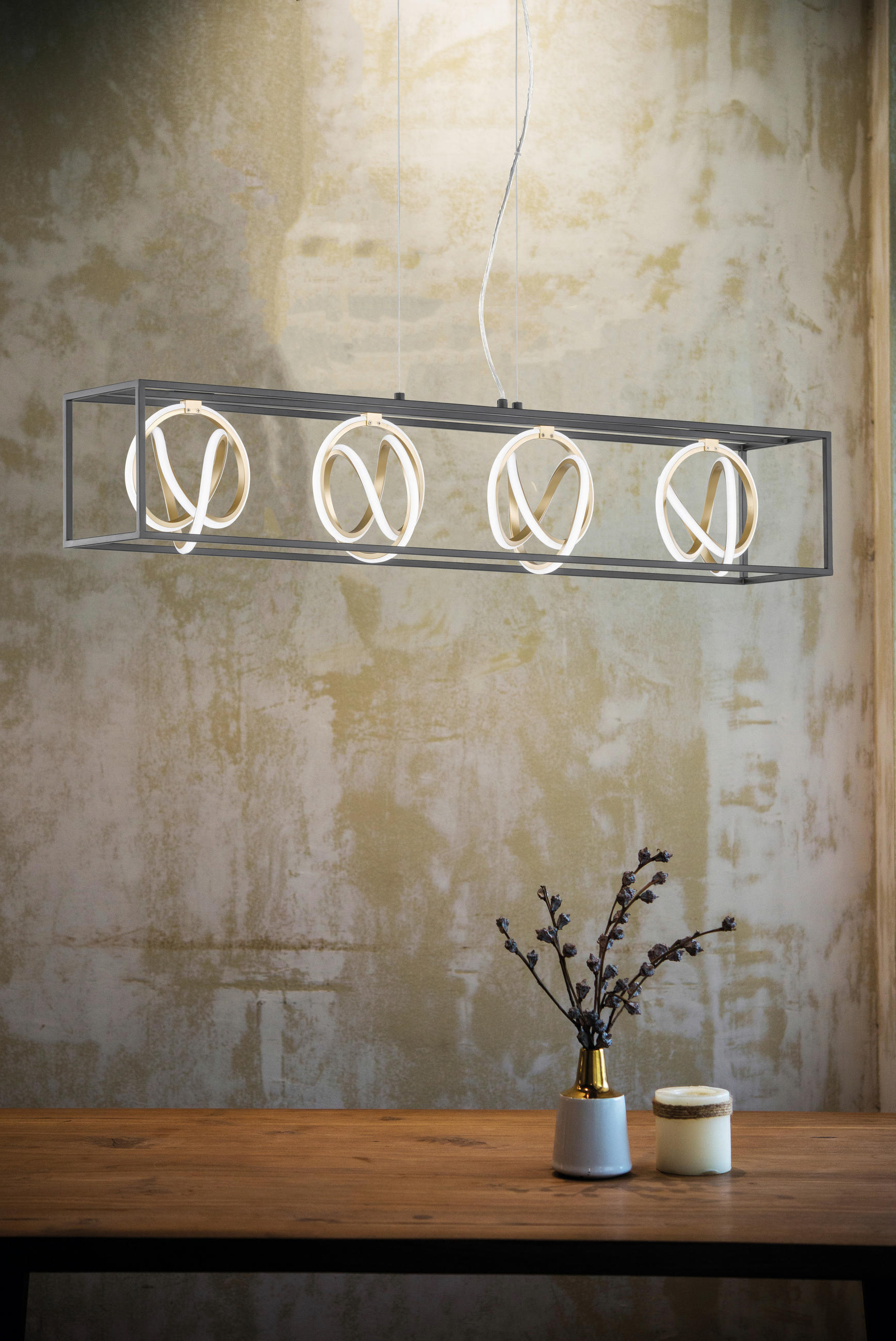 LED-HÄNGELEUCHTE 110/20/150 cm    - Weiss/Goldfarben, Lifestyle, Kunststoff/Metall (110/20/150cm) - Fischer & Honsel