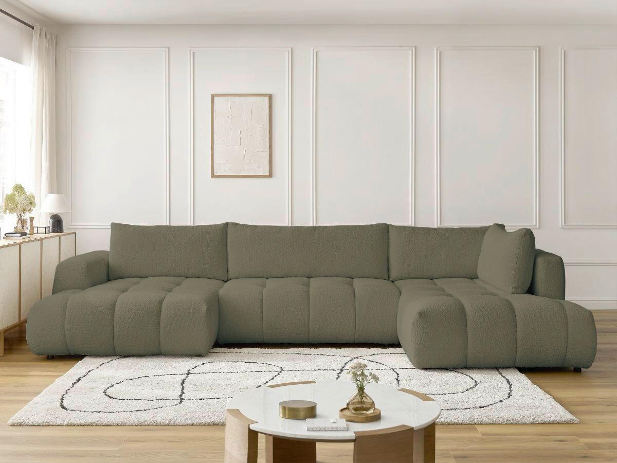 WOHNLANDSCHAFT  FUJI  Grün Bouclé  - Schwarz/Grün, MODERN, Kunststoff/Textil (160/377/204cm)