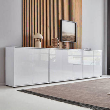SIDEBOARD 263,5/73/33 cm  in Weiß, Weiß Hochglanz  - Weiß Hochglanz/Schwarz, MODERN, Holzwerkstoff/Kunststoff (263,5/73/33cm) - MID.YOU