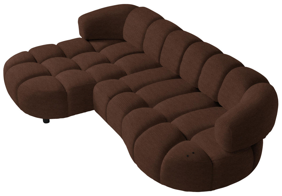 ECKSOFA in Cord, Velours Dunkelbraun  183/284 cm  - Dunkelbraun/Schwarz, Design, Holz/Textil (183/284cm) - Welnova