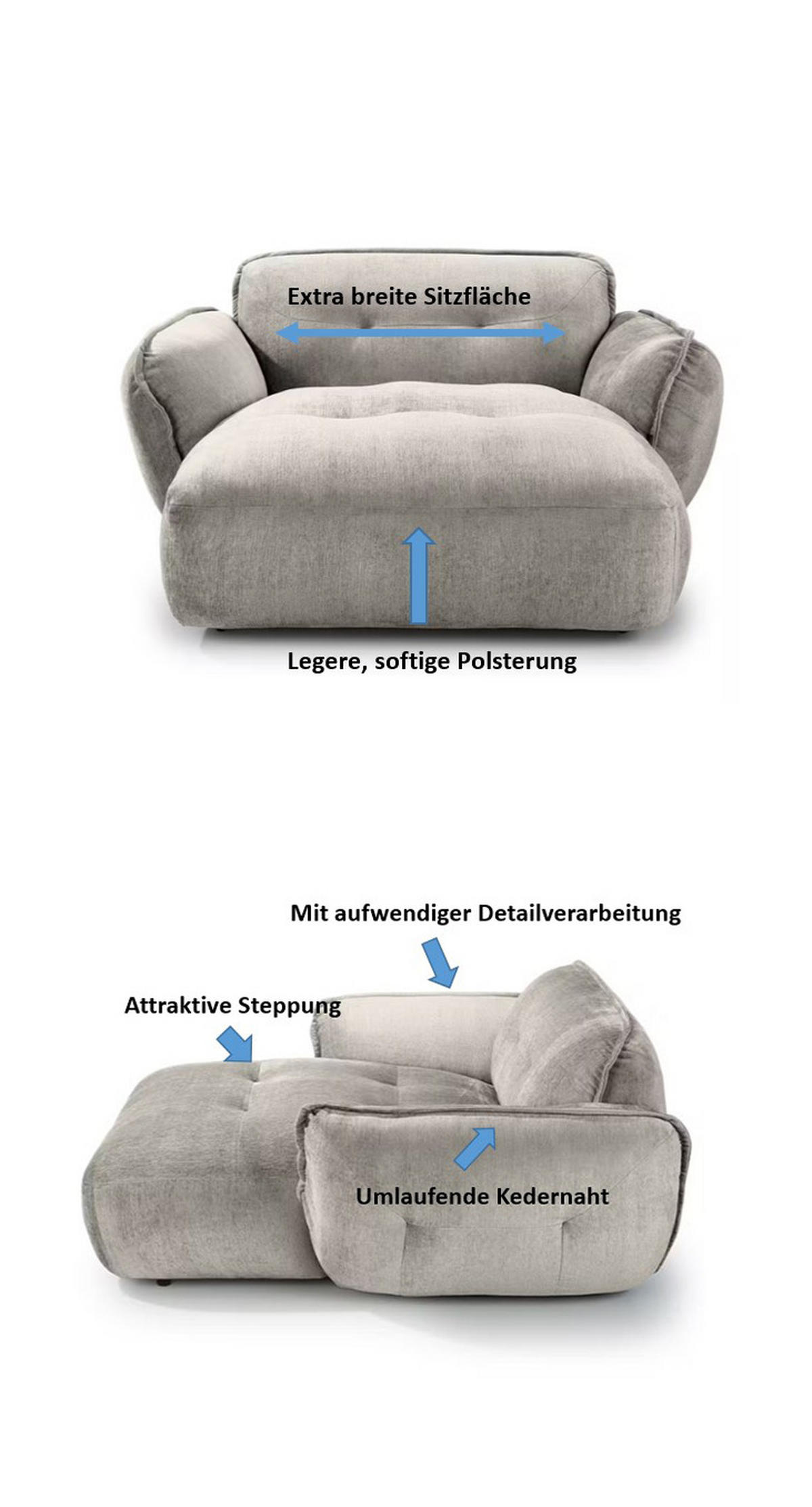 XXL-SESSEL in Chenille Anthrazit  - Anthrazit/Schwarz, Modern, Kunststoff/Textil (182/87/184cm) - Trendmanufaktur