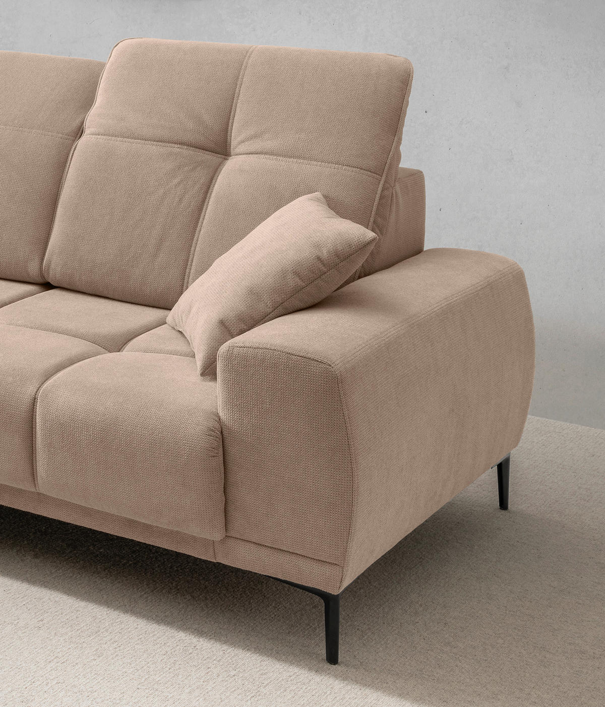 ECKSOFA Flachgewebe Hellbraun  - Hellbraun/Schwarz, Basics, Textil/Metall (232/305cm) - Livetastic