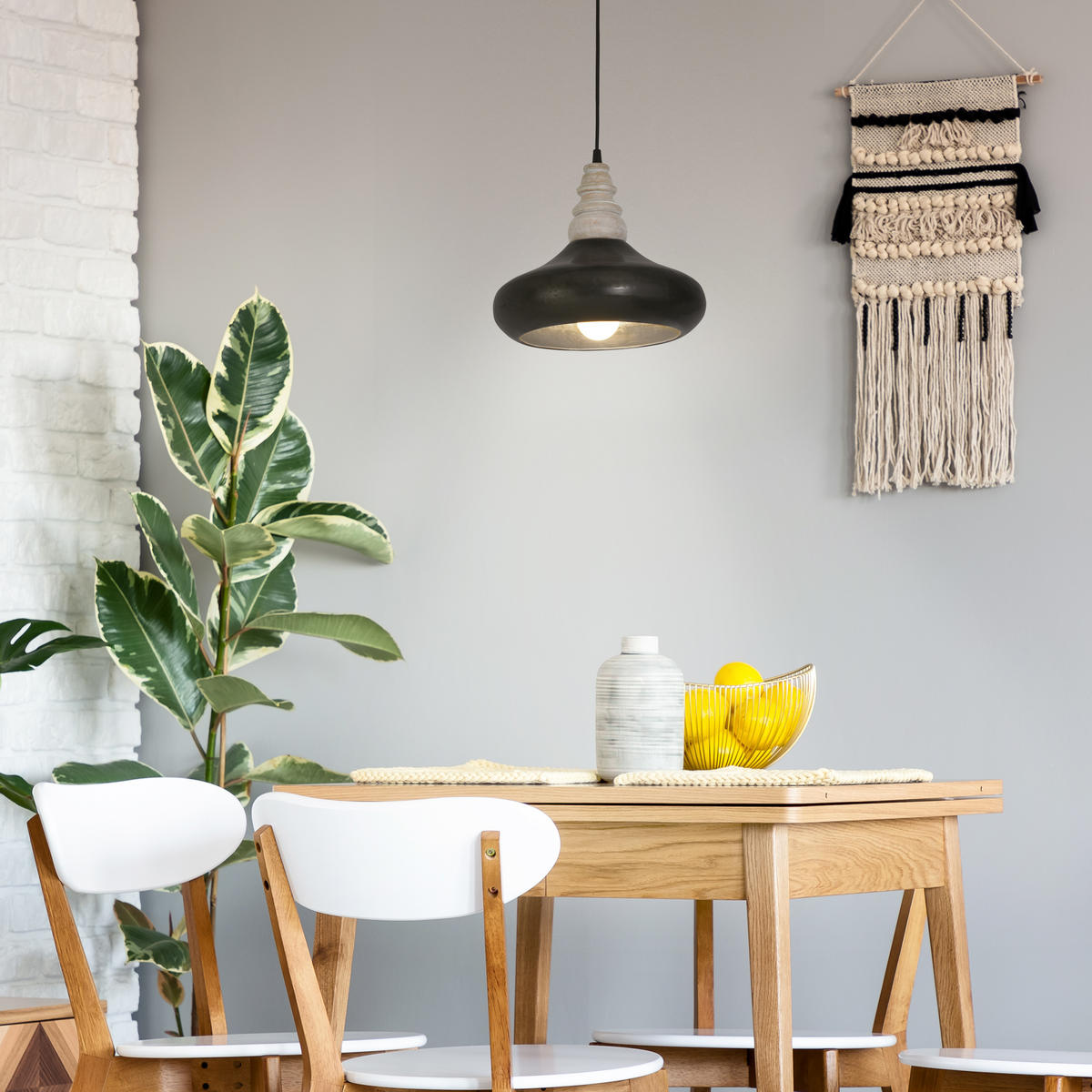 HÄNGELEUCHTE Pinhead 26/120 cm   - Anthrazit, KONVENTIONELL, Holz/Metall (26/120cm) - Näve