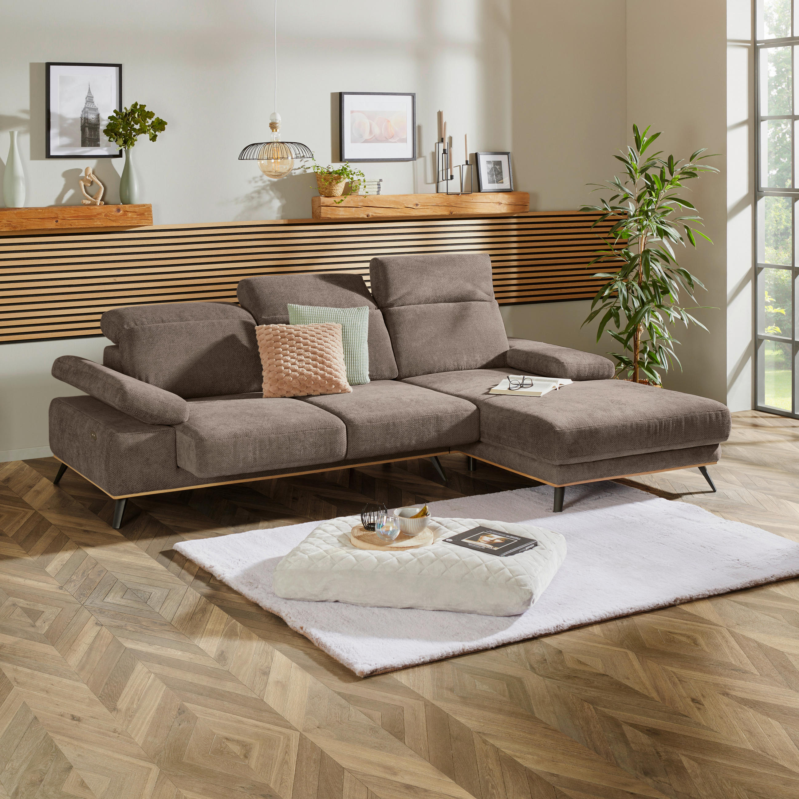 ECKSOFA in Struktur Schlammfarben  - Schlammfarben/Schwarz, Modern, Textil/Metall (283/194cm) - MID.YOU