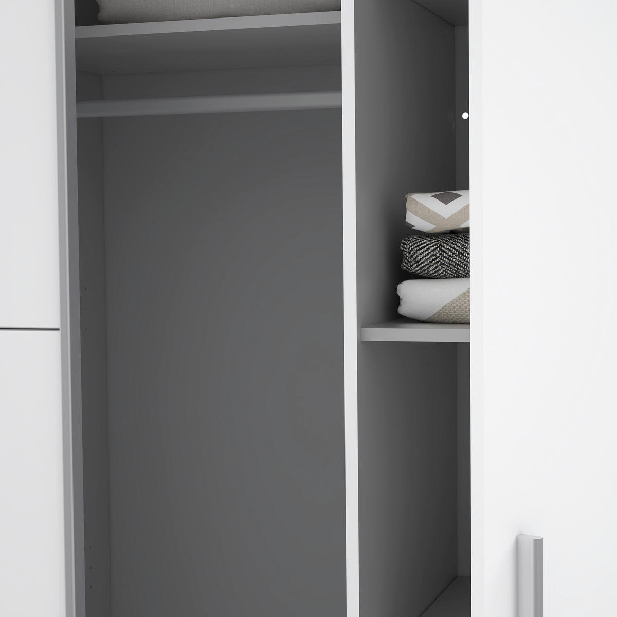 OMARA ZA OBLAČILA, bela  - bela/barve aluminija, Basics, umetna masa/leseni material (200/210/61,2cm) - MID.YOU