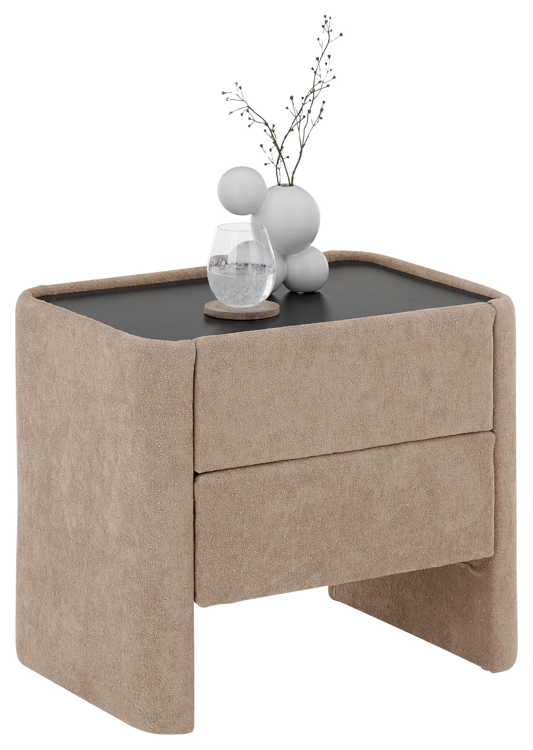 NACHTSCHRANK 57/49/41 cm  - Beige/Schwarz, Design, Glas/Textil (57/49/41cm) - Johann Jakob