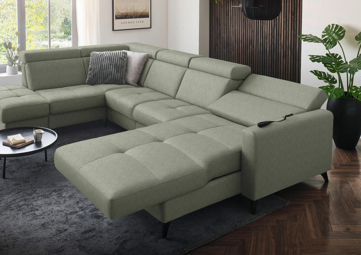 WOHNLANDSCHAFT Flachgewebe Grün  - Schwarz/Grün, Konventionell, Textil/Metall (215/333/174cm) - Beldomo System