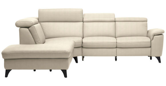ECKSOFA in Echtleder Creme  239/285 cm  - Creme/Schwarz, Design, Leder/Metall (239/285cm) - Cantus